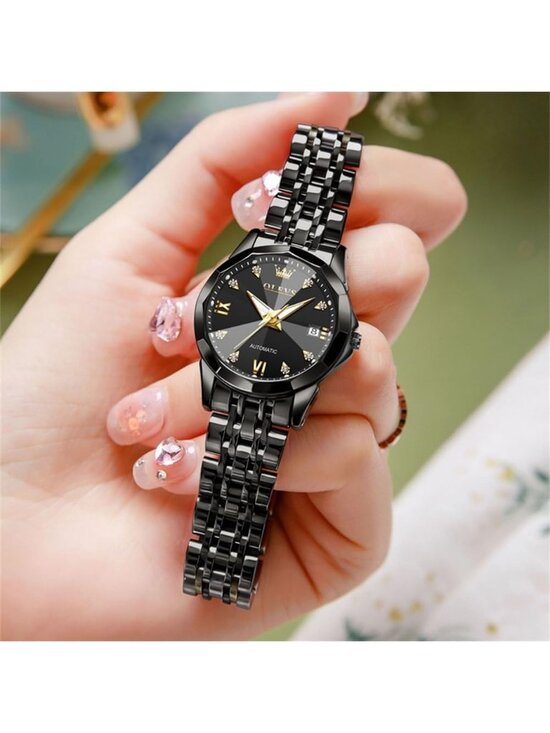 Women\'s Black Mechanical Automatic Luxury Ceramic Strap Self Winding Wristwatch